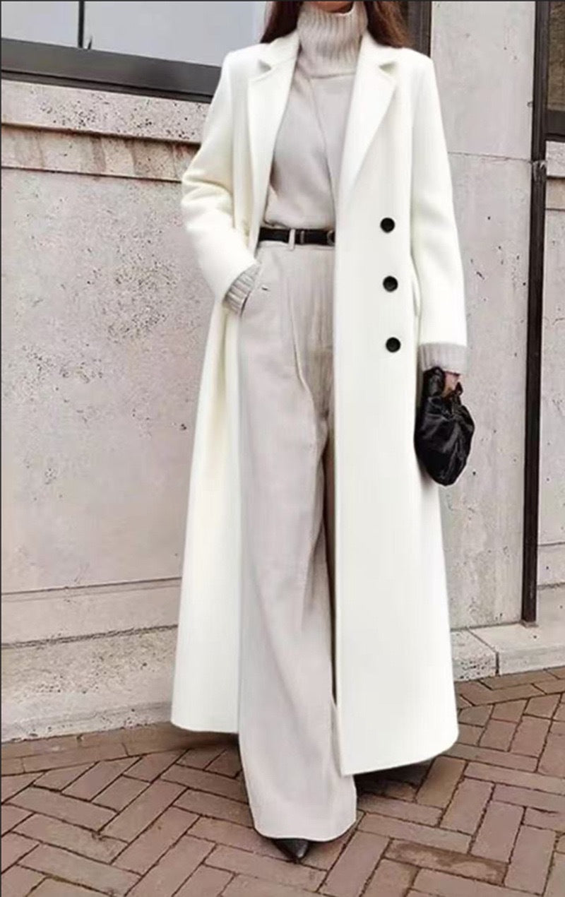 Women Elegant Wool Coat with Double Button Placket and Deep Pockets Shop Velvia