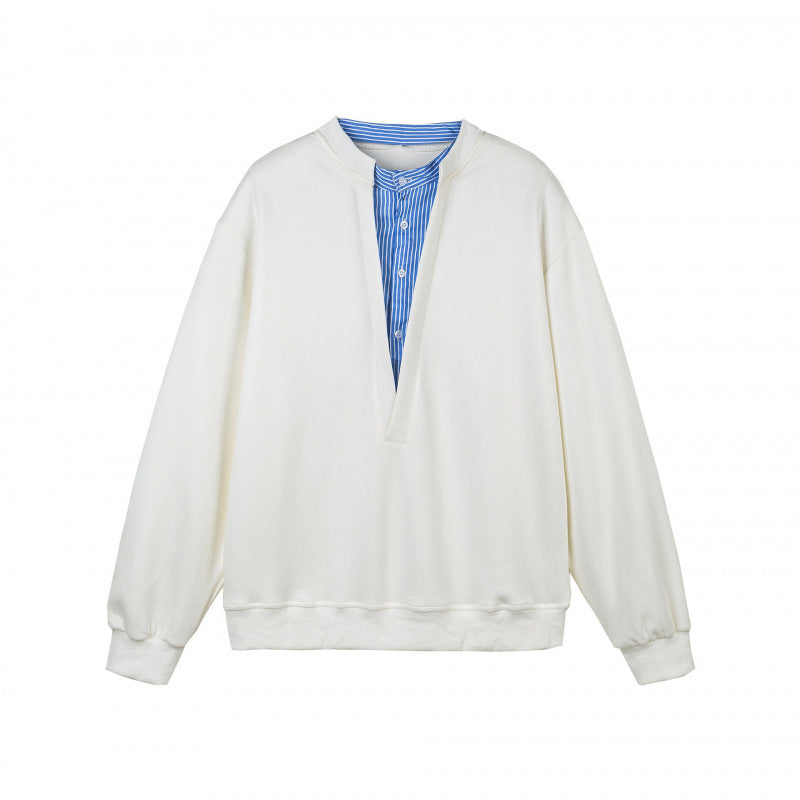 Women's oversized sweatshirt with integrated shirt collar insert and deep V-neck Shop Velvia