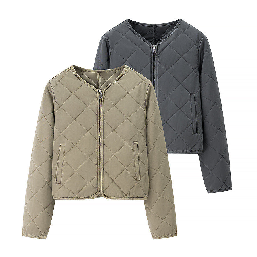 Women’s short quilted jacket with diamond quilting, full zip and integrated pockets Shop Velvia