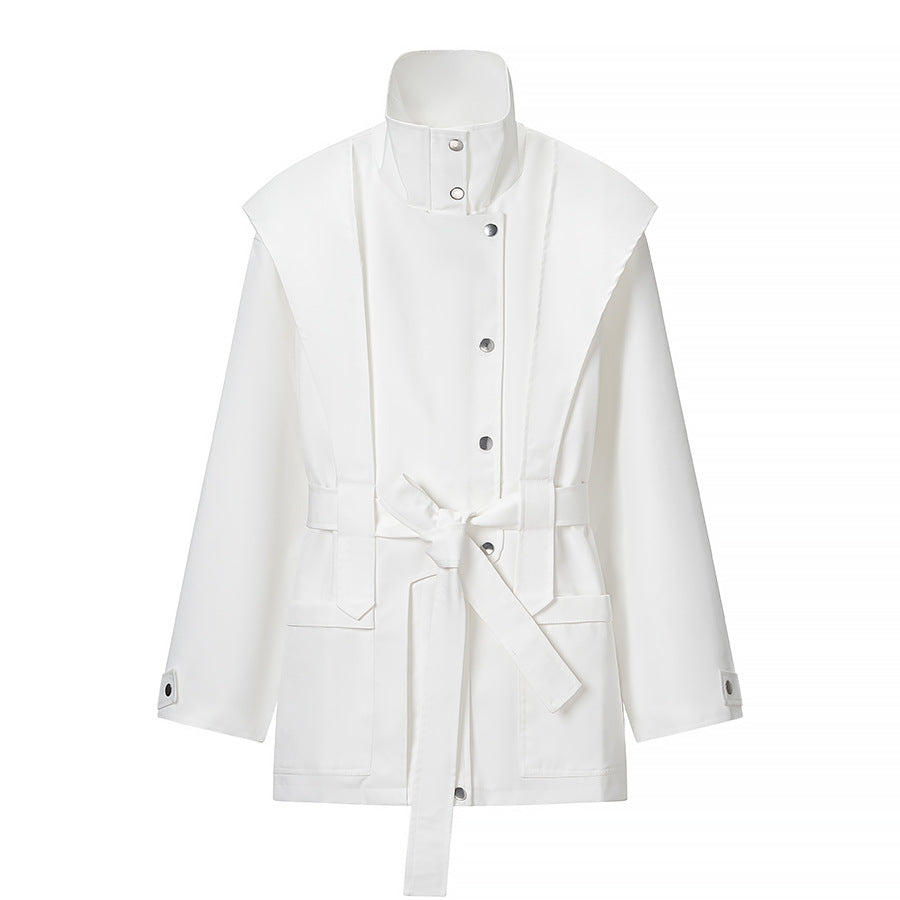 Women's transitional jacket with cape detail and tie belt Shop Velvia