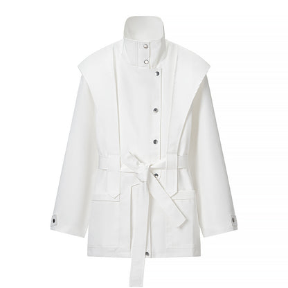 Women's transitional jacket with cape detail and tie belt Shop Velvia