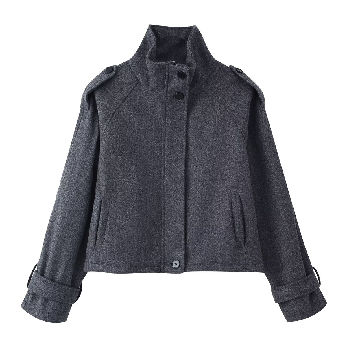 Women's short coat in cape look with high stand-up collar, epaulettes and wide raglan sleeves Shop Velvia