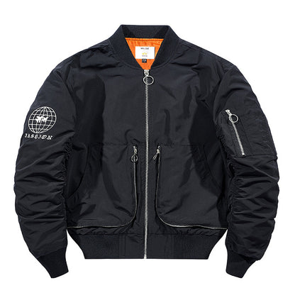 Men's Nylon Bomber Jacket in Aviator Style with Zipper Arm Pocket and Contrasting Lining Shop Velvia
