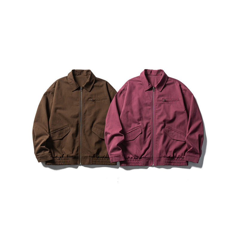 Men's Oversized Work Jacket with Full Zip, Chest Zip and Elastic Hem Band Shop Velvia