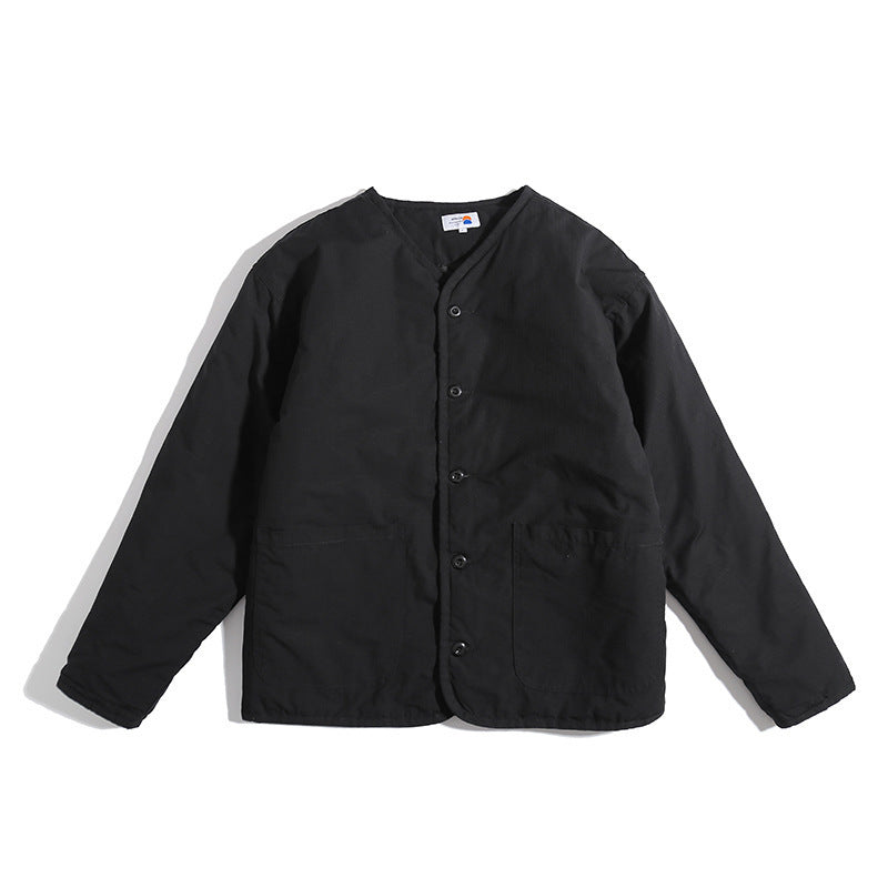 Unisex Lightly Quilted Round Neck Transitional Jacket with Button Placket and Patch Pockets Shop Velvia