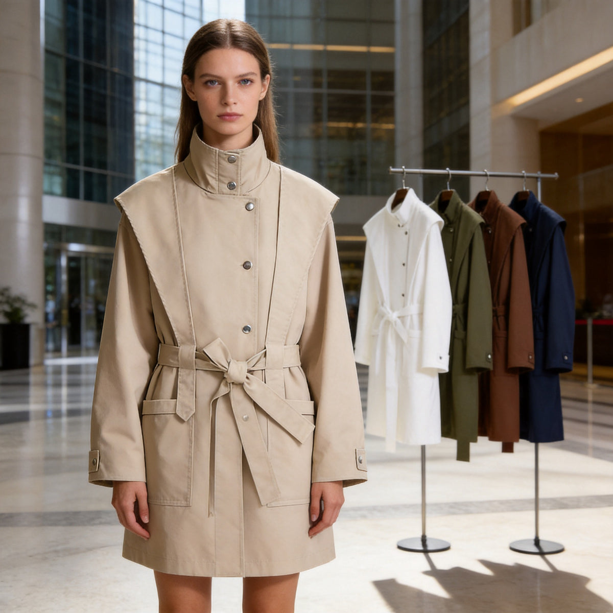 Women's transitional jacket with cape detail and tie belt Shop Velvia