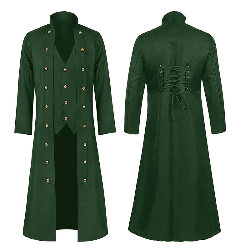Men's tailored tailcoat with integrated vest, back waist lacing and double row decorative buttons Shop Velvia
