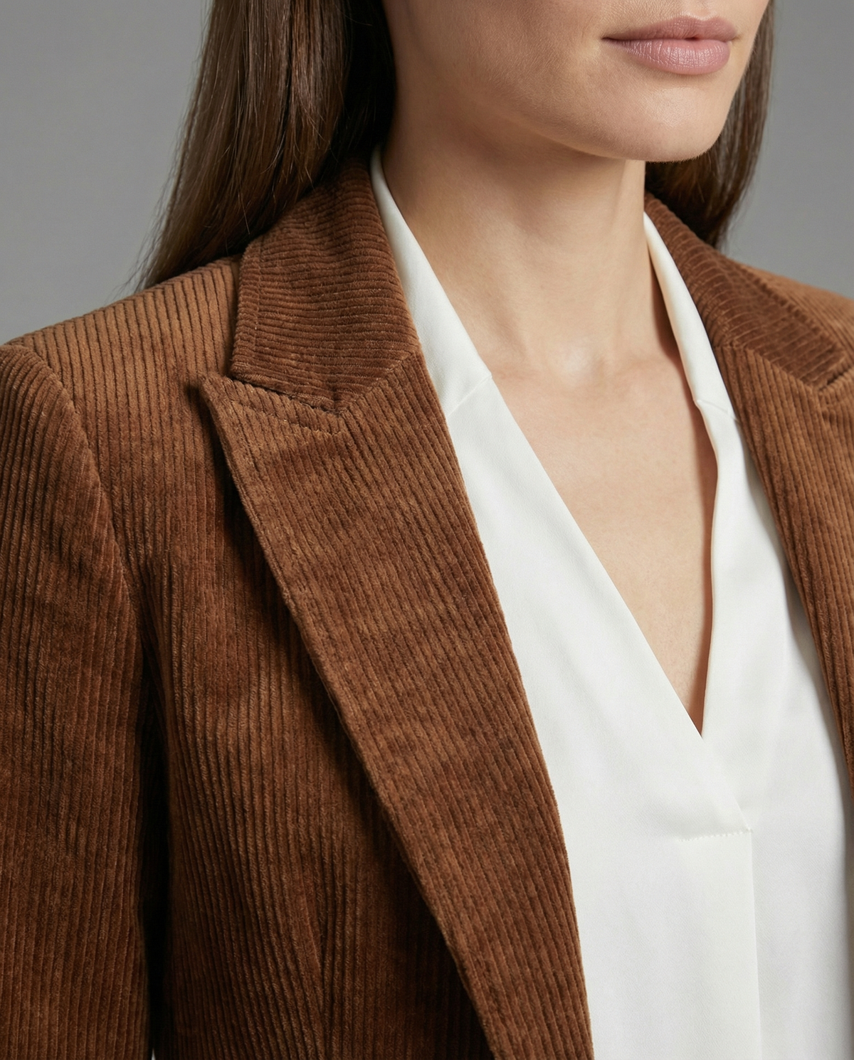 Ladies Cord Blazer with Lapel Collar