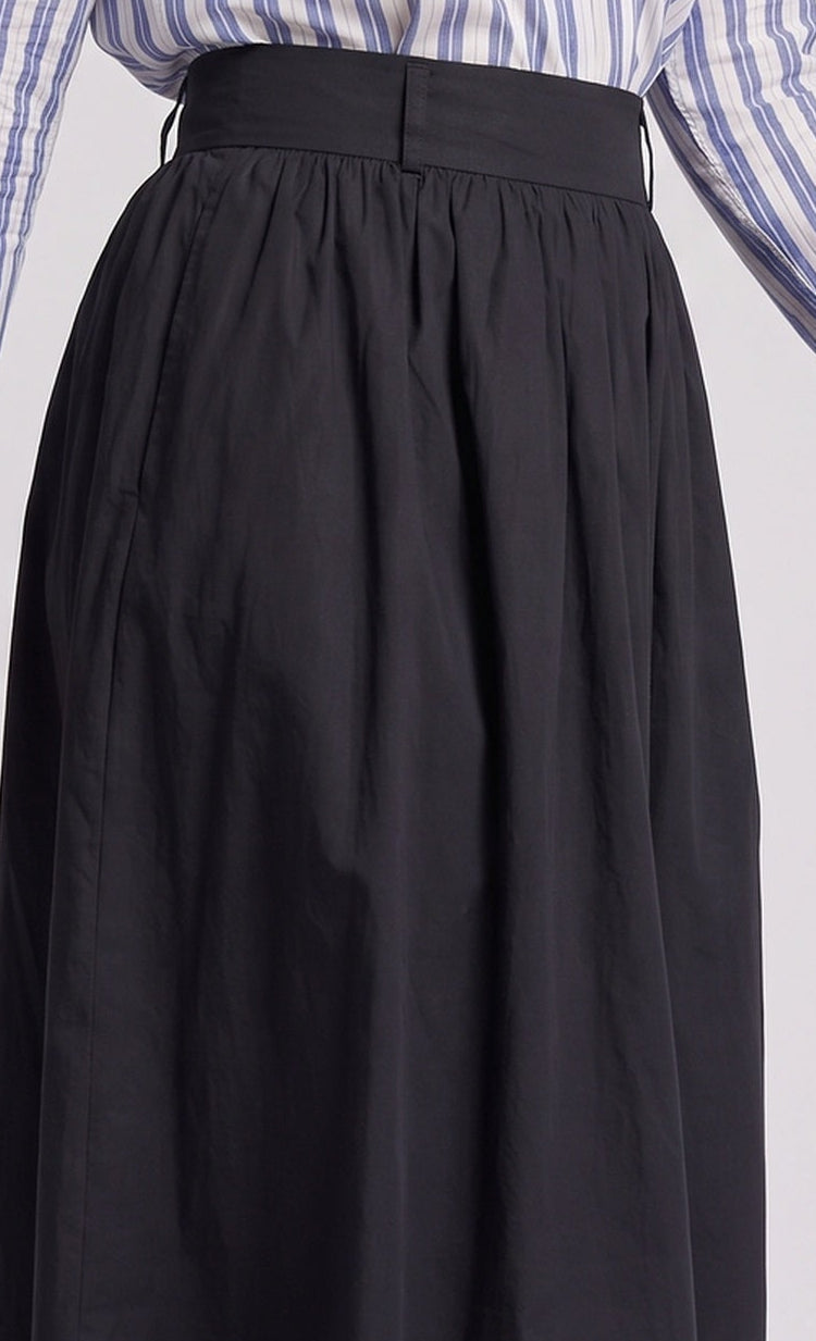 Women's High-waisted Midi Skirt with Wide Flare and Ruffled Waistband Shop Velvia