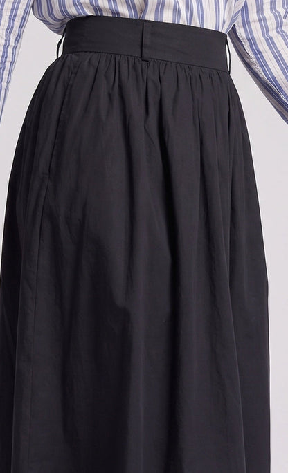 Women's High-waisted Midi Skirt with Wide Flare and Ruffled Waistband Shop Velvia