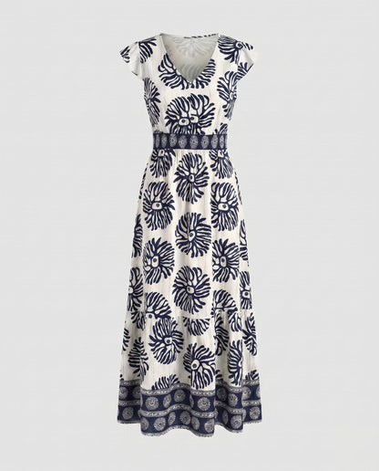 Women's maxi dress with floral pattern and split skirt