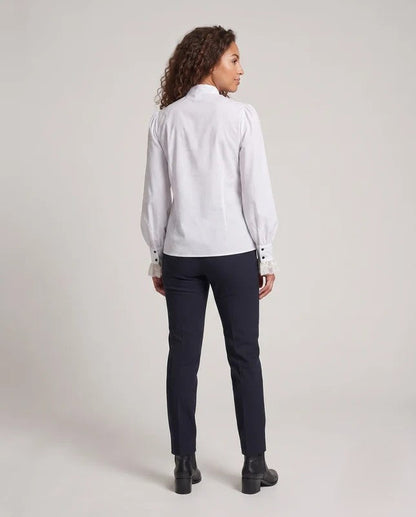 Ladies elegant ruffle blouse with lace accents Shop Velvia