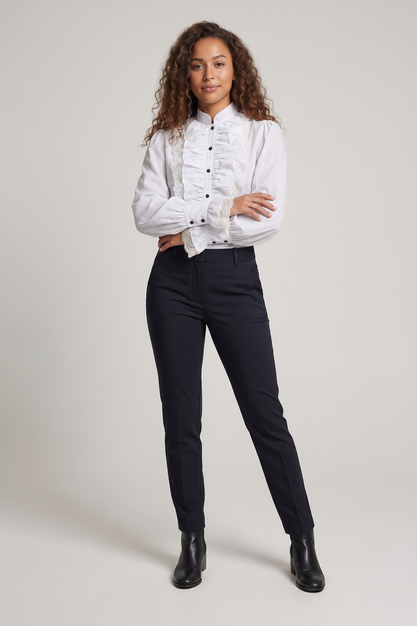 Ladies elegant ruffle blouse with lace accents Shop Velvia