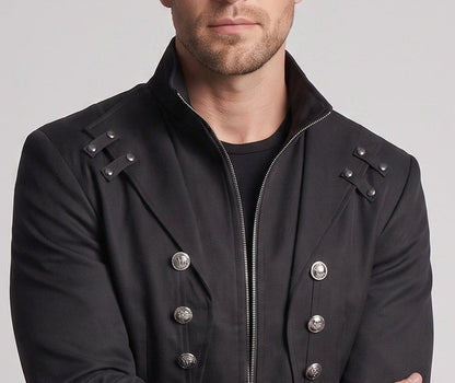 Men's stylish tailcoat with asymmetric hem and decorative button details Shop Velvia