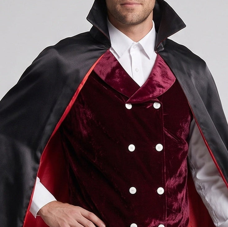 Men's Vampire Costume with Elegant Cape and Embroidered Vest Shop Velvia