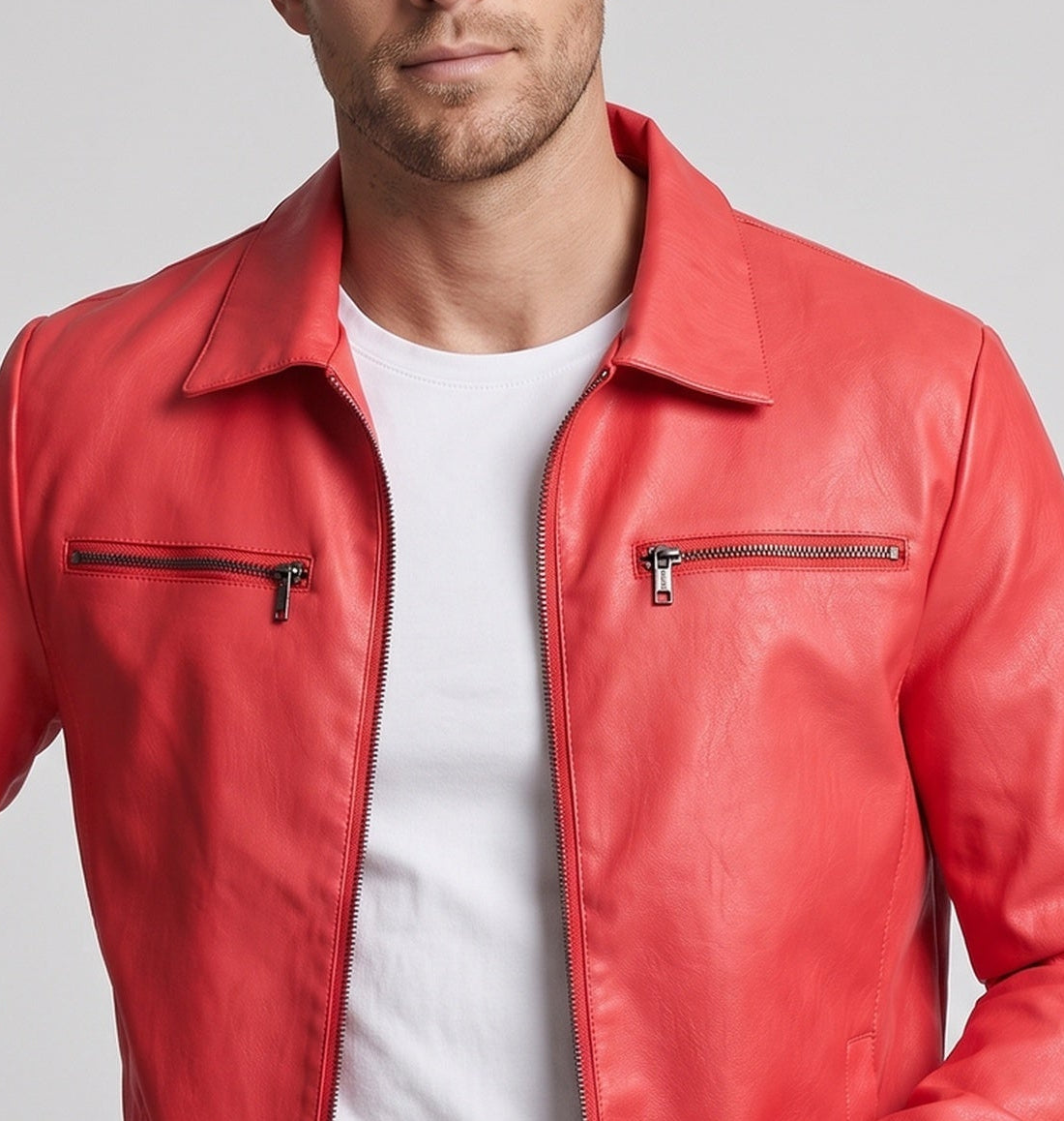 Men's Fashion Faux Leather Jacket with Practical Zipper Pockets Shop Velvia