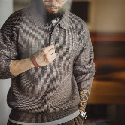 Maden™ | Men's Loose Fit Coffee Color Lapel Sweater