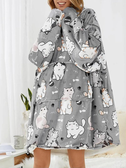 Paw™ | Oversized Grey Cat Blanket Hoodie