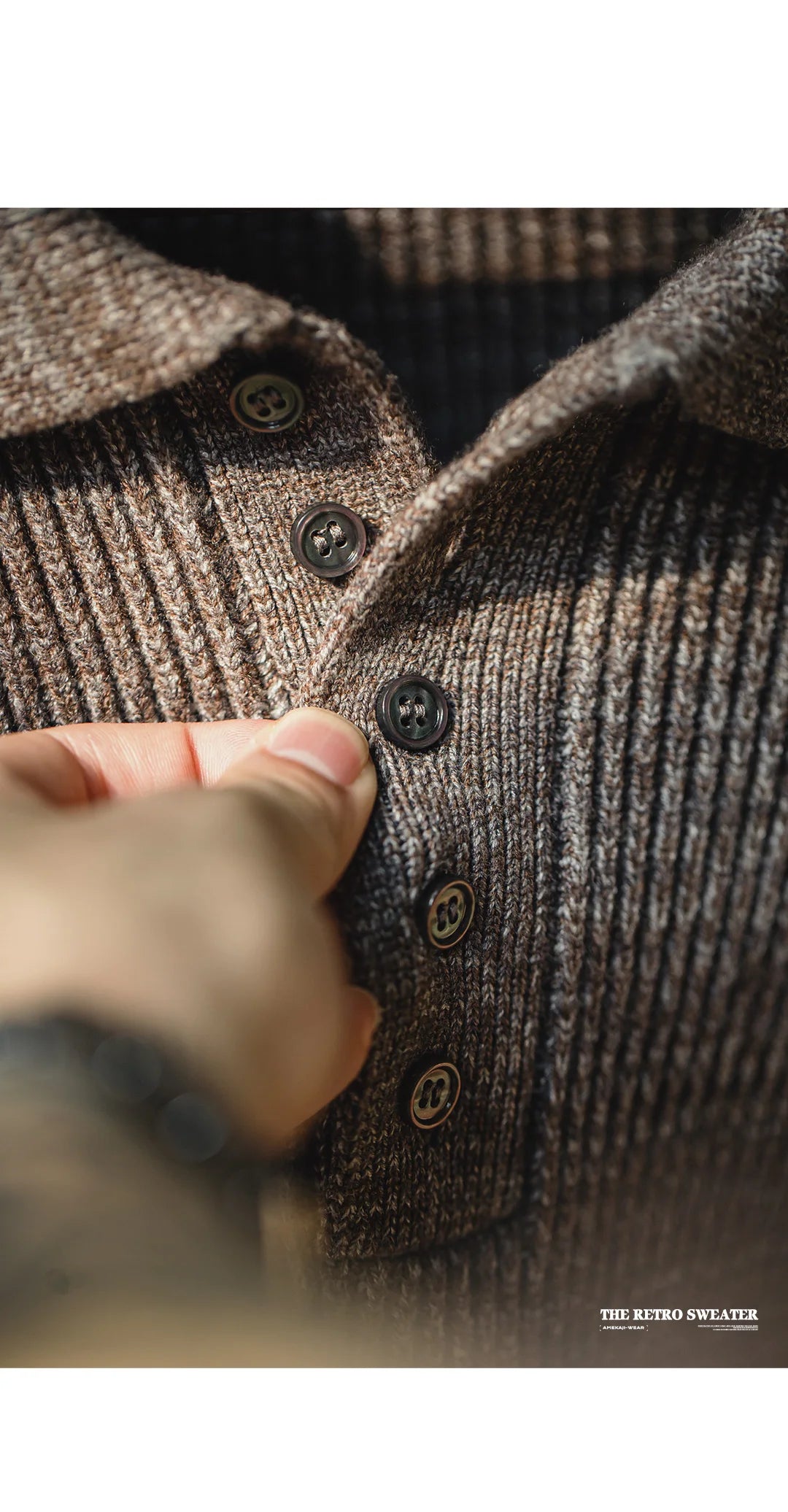 Maden™ | Men's Loose Fit Coffee Color Lapel Sweater