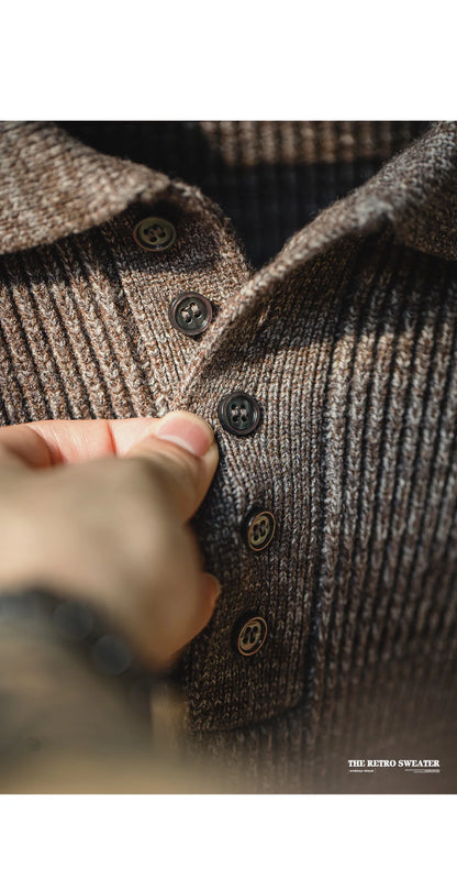 Maden™ | Men's Loose Fit Coffee Color Lapel Sweater