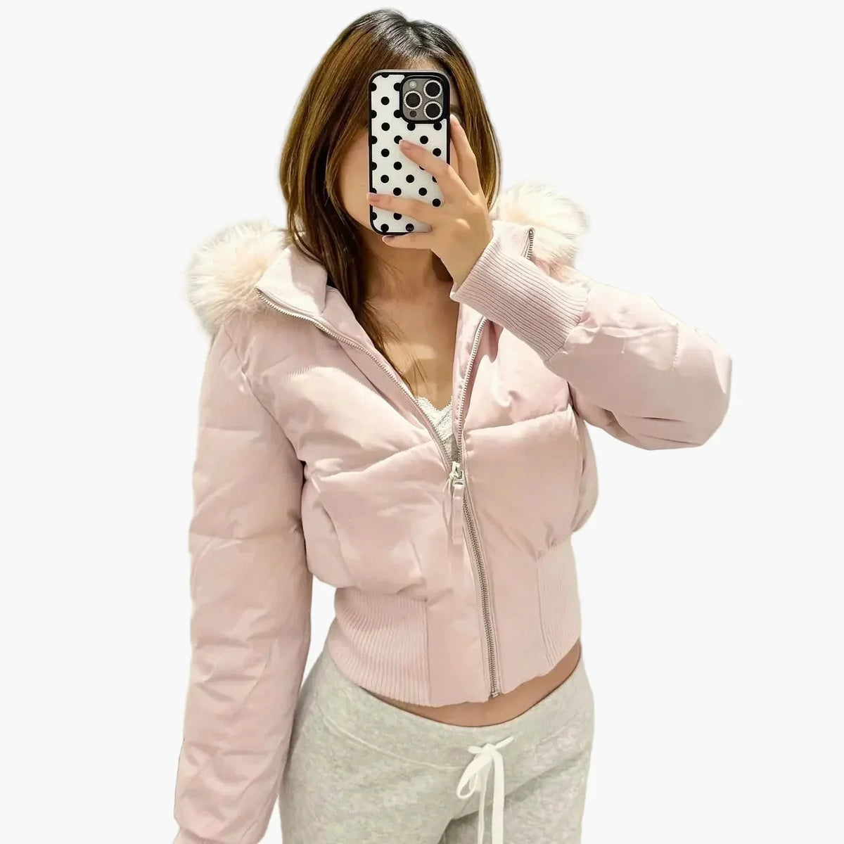 Shop Velvia | Winter jacket with hood and fur collar - Stylish, tailored transitional jacket for autumn and winter