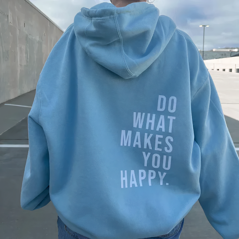 Shop Velvia | Hoodie with Happy Statement