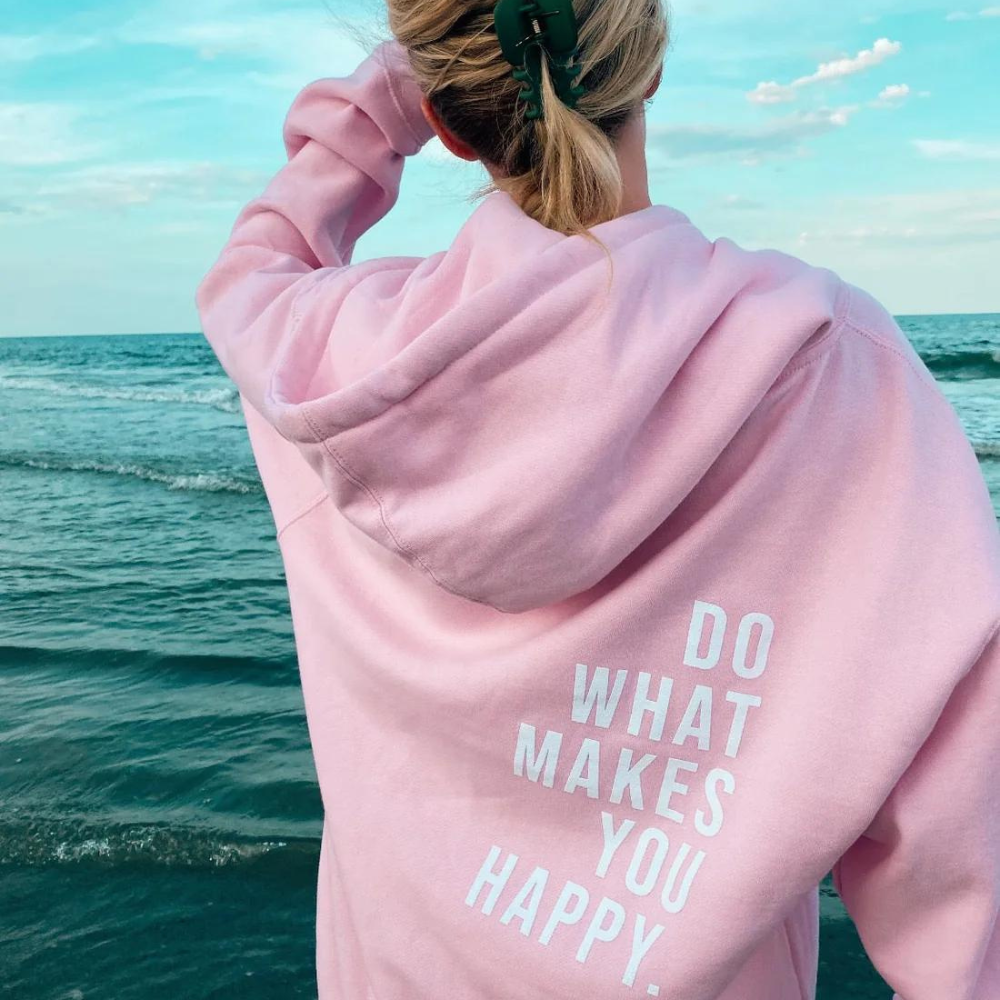 Shop Velvia | Hoodie with Happy Statement
