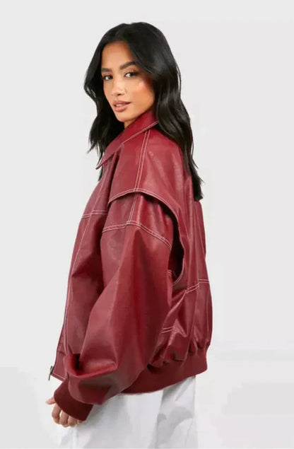 Shop Velvia | Oversized Vegan Leather Jacket - Modern, Stylish & Animal Friendly