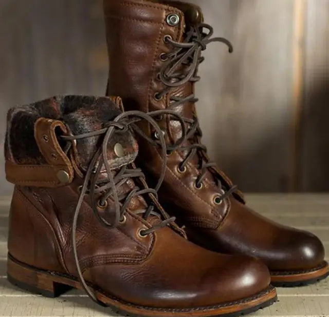 Shop Velvia | Leather Winter Boots - Insulated Lace-Up Boots with Warm Lining & Slip-Resistant Sole