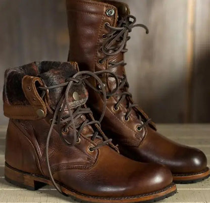 Shop Velvia | Leather Winter Boots - Insulated Lace-Up Boots with Warm Lining & Slip-Resistant Sole