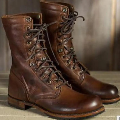 Shop Velvia | Leather Winter Boots - Insulated Lace-Up Boots with Warm Lining & Slip-Resistant Sole