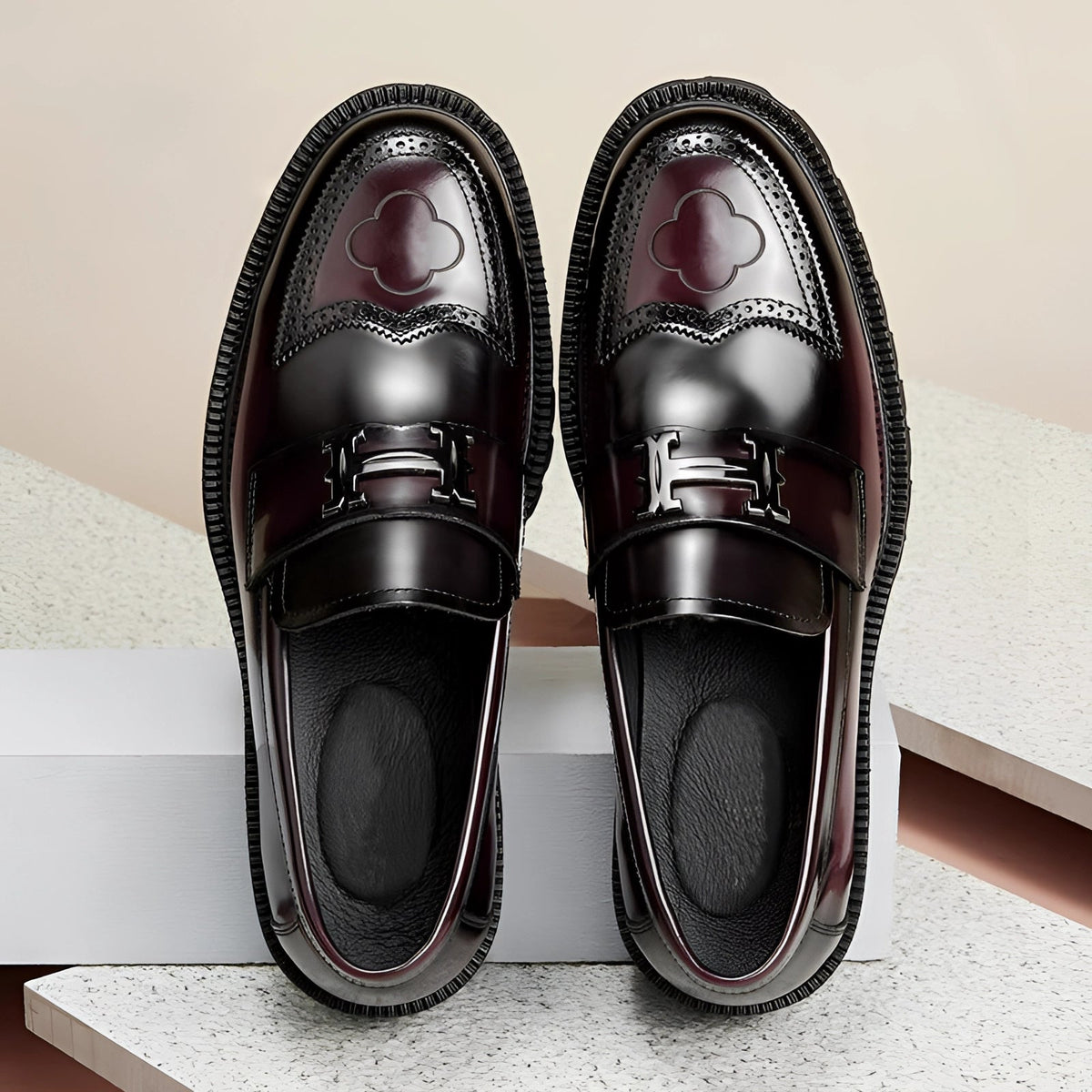 Men's Loafer Leather Burgundy Thick Sole Designer