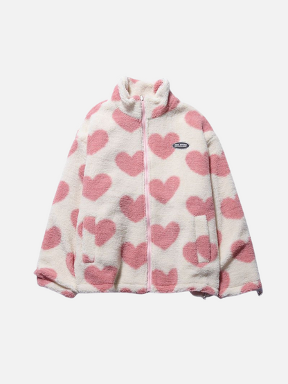 Shop Velvia | 2 in 1 Heart Print Fleece Jacket Reversible Jackets
