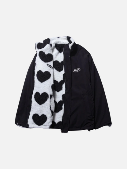 Shop Velvia | 2 in 1 Heart Print Fleece Jacket Reversible Jackets
