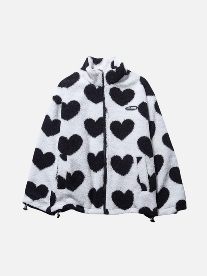Shop Velvia | 2 in 1 Heart Print Fleece Jacket Reversible Jackets