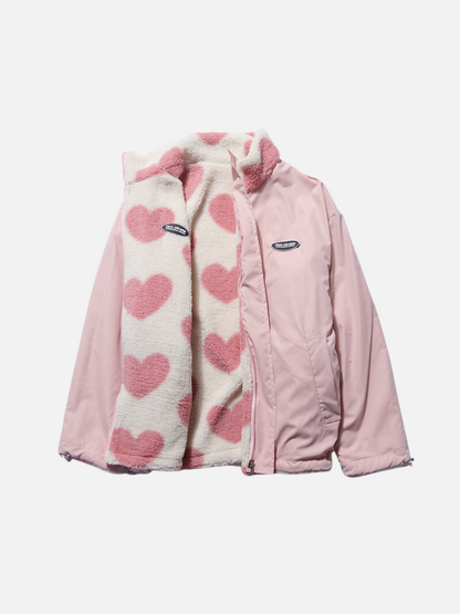 Shop Velvia | 2 in 1 Heart Print Fleece Jacket Reversible Jackets