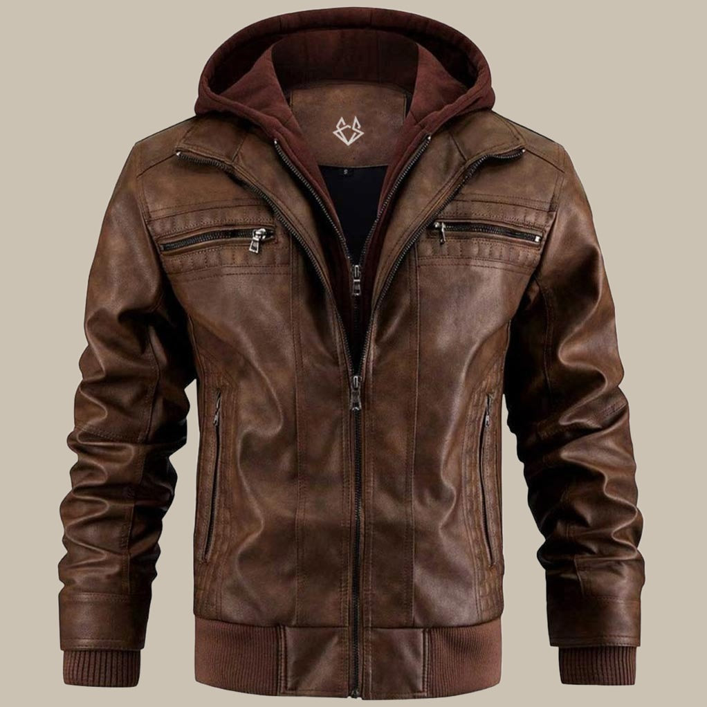 Shop Velvia | Premium high-quality leather jacket with hood for men