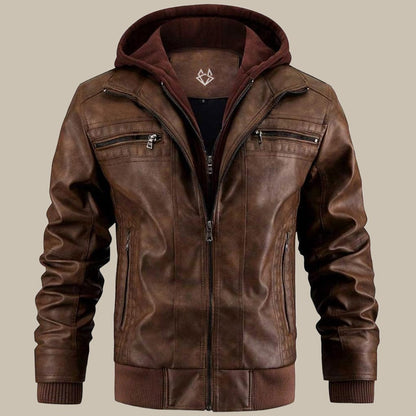 Shop Velvia | Premium high-quality leather jacket with hood for men