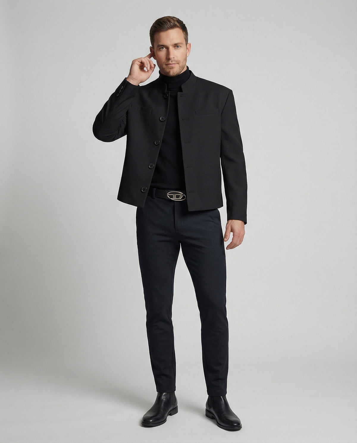 Men's Jacket New Chinese Style Stand Collar Black Short