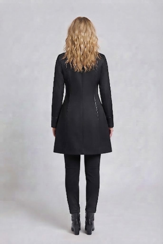 Women's elegant tailcoat with lace accents and decorative button placket Shop Velvia