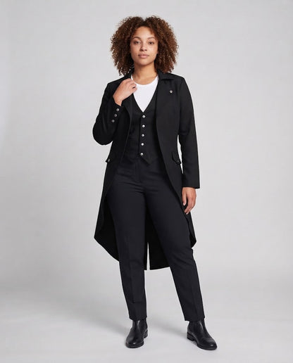 Women Long Coat with Asymmetric Cut and Elaborate Button Details Shop Velvia