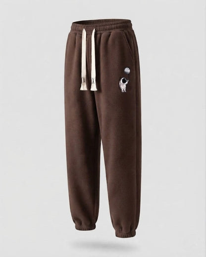 Men's Lined Fleece Jogging Pants with Drawstring, Elastic Cuffs, and Astronaut Print Shop Velvia