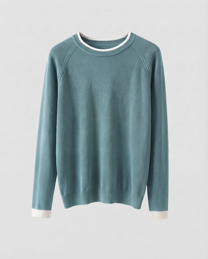 Women Fine Round Neck Sweater with Contrasting Edge Trim and Slim Silhouette Shop Velvia
