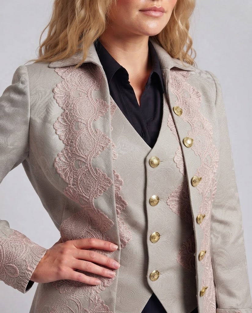 Women's Elegant Shop Velvia Jacket with Opulent Lace Embellishments Shop Velvia