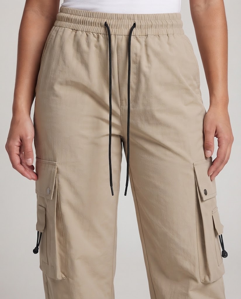 Women's Trendy Cargo Pants with Elastic Cuffs and Pockets