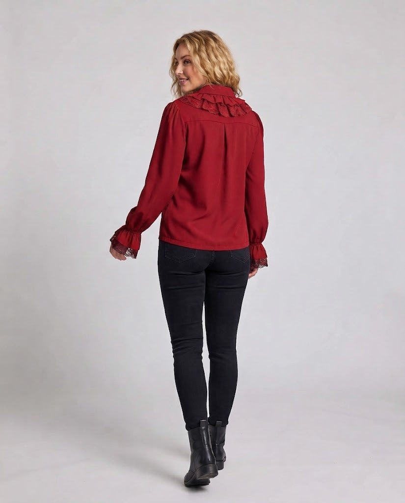 Women's Ruffled Blouse with Elegant Lace Accents Shop Velvia