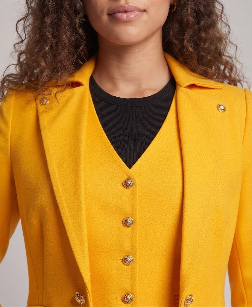 Women's elegant tailcoat with asymmetrical hem and golden accents Shop Velvia