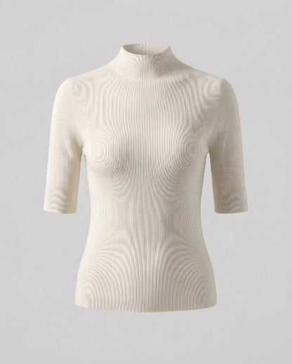 Women Half Sleeve Fine Knit Sweater with Short Stand Collar and Fitted Cut Shop Velvia