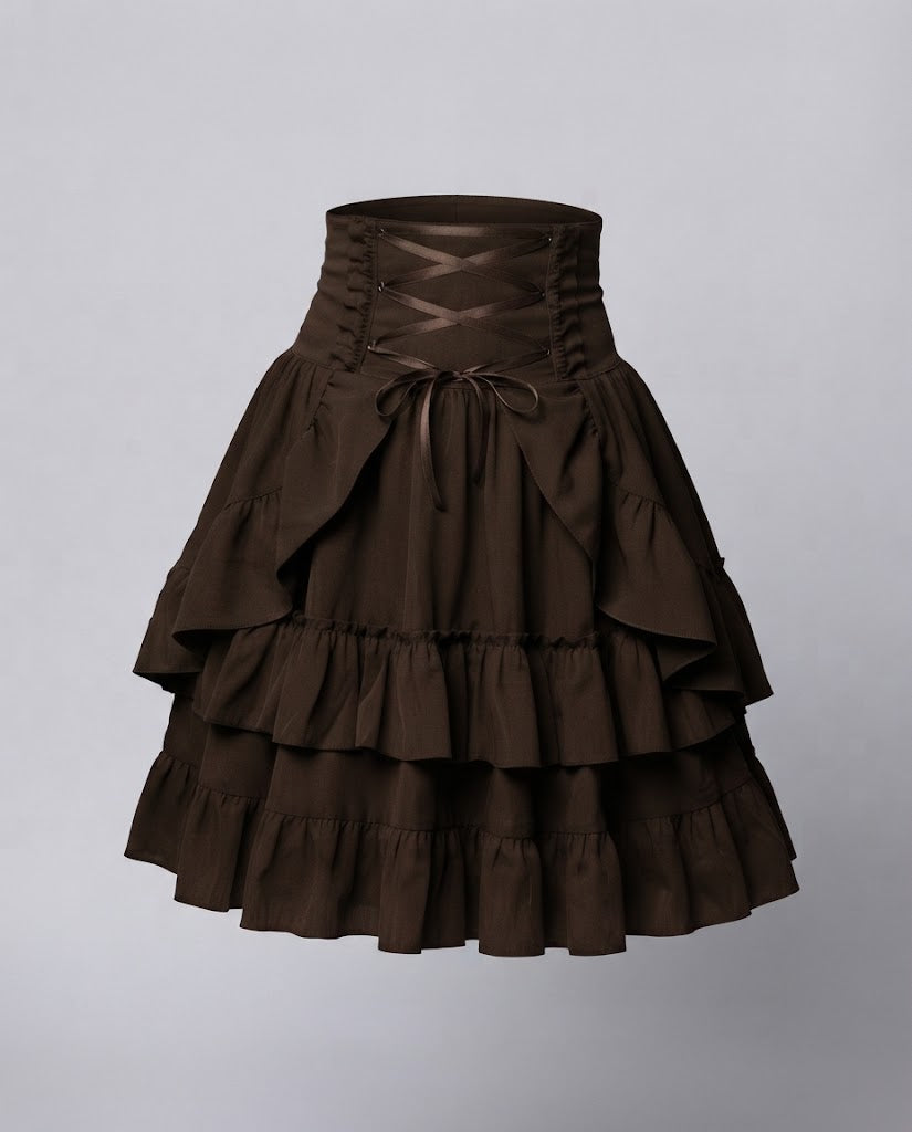 Women Sweet Ruffled Dress with Apron Design and Lacing Details Shop Velvia