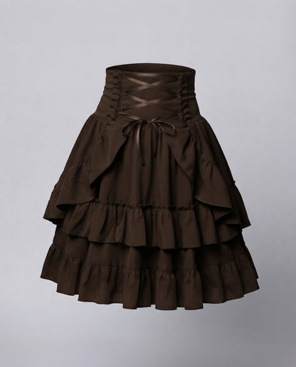 Women Sweet Ruffled Dress with Apron Design and Lacing Details Shop Velvia